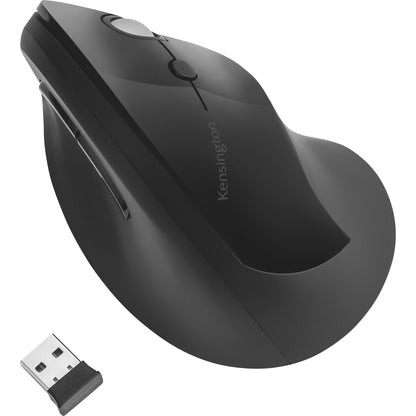Kensington Optische PC Maus (Vertikal) Pro Fit® Ergo Rechtshänder ergonomisch USB-A 20m Batterie inkl. USB-A Dongle, Garantiekarte, Konformitätszertifikat schwarz