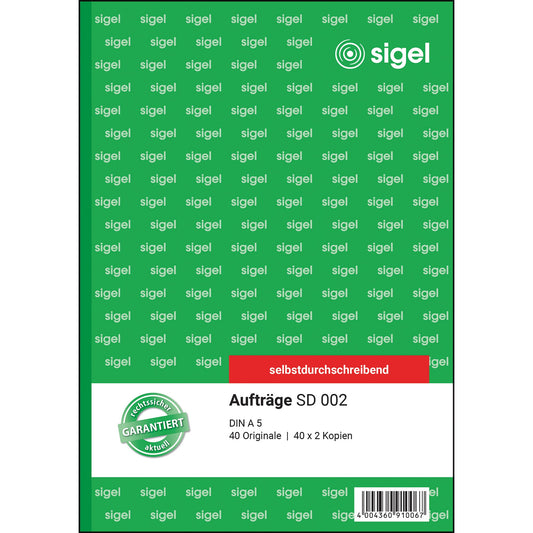 SIGEL Auftragsformular SD 002 DIN A5 56g/m² selbstdurchschreibend 2 Durchschläge handschriftlich, Schreibmaschine rosa, gelb 3 x 40 Bl.
