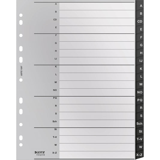 Leitz A-Z Register Recycle DIN A4, Überbreite Kunststoff, 90 % recycelt schwarz 20 Registerblätter
