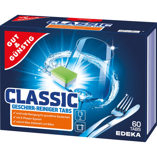 GUT & GÜNSTIG Spülmaschinentabs CLASSIC Biozidprodukte vorsichtig verwenden. Vor Gebrauch stets Etikett und Produktinformationen lesen. Zitrus 60 St./Pack.