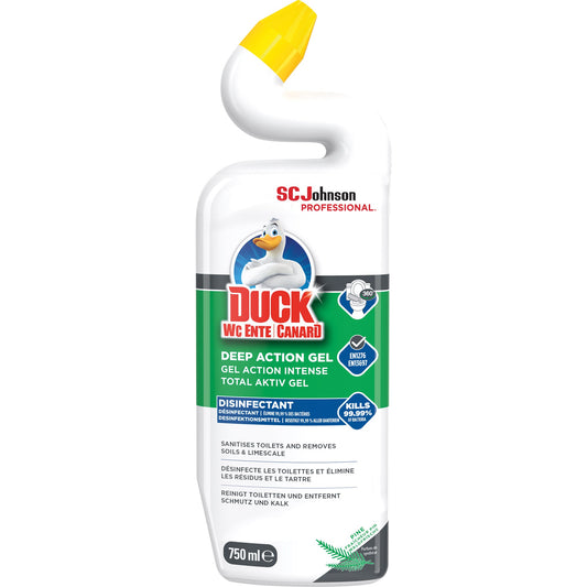 WC-Ente WC-Reiniger Total Aktiv Gel Waldfrische nicht biologisch abbaubar pH-Wert: 3,5-4 Flasche Kunststoff, 30 % recycelt 0,75l