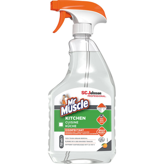 Mr Muscle Küchenreiniger Biozidprodukte vorsichtig verwenden. Vor Gebrauch stets Etikett und Produktinformationen lesen. Zitrus nicht biologisch abbaubar 10,8 Sprühflasche Kunststoff, 100 % recycelt 0,75l