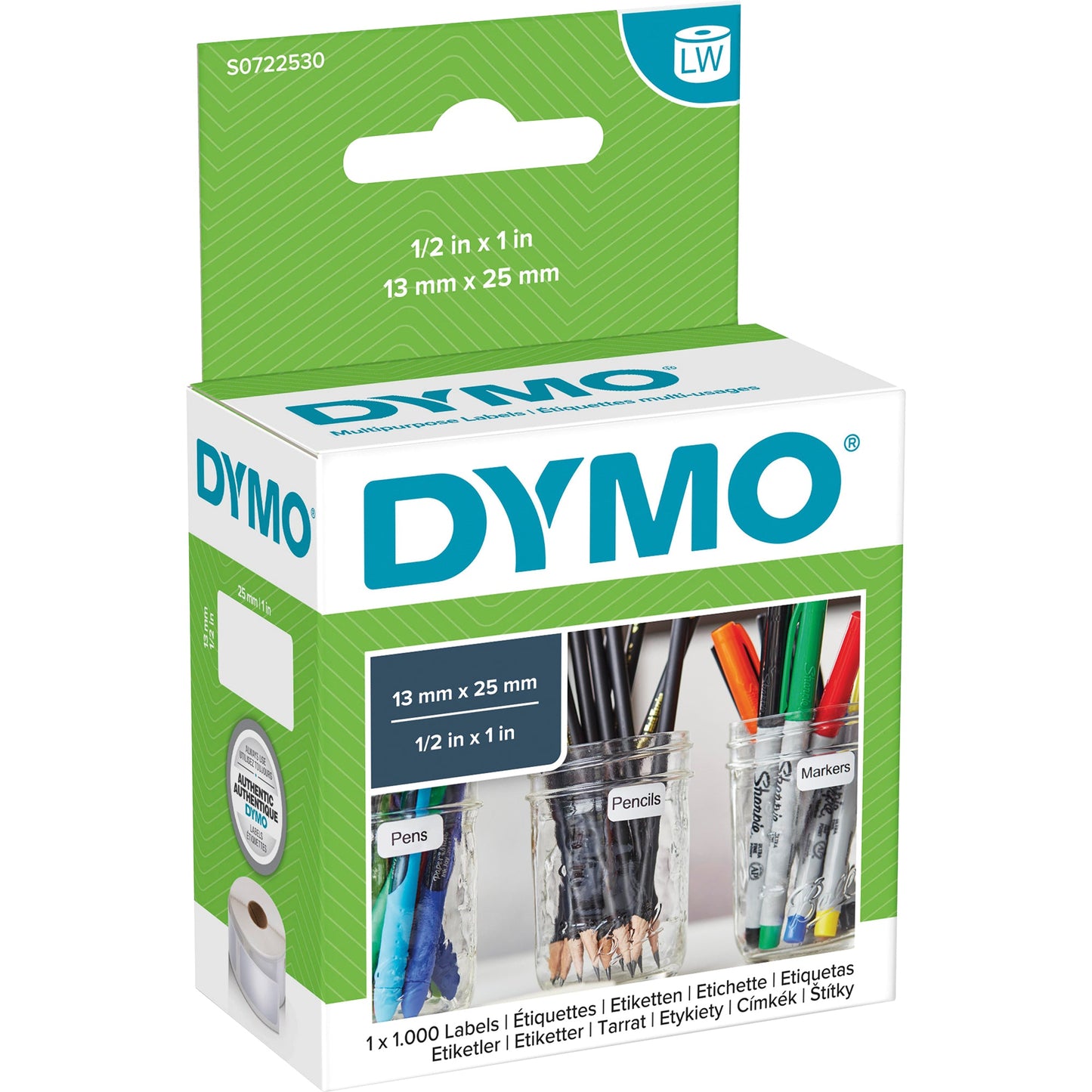 DYMO® Vielzwecketikett DYMO LabelWriterT 300 Serie, -400 Serie, -450 Serie, -Wireless, -550 Serie, LW 4XL, LW 5XL 13 x 25 mm (B x H) weiß 1.000 Etik./Rl.