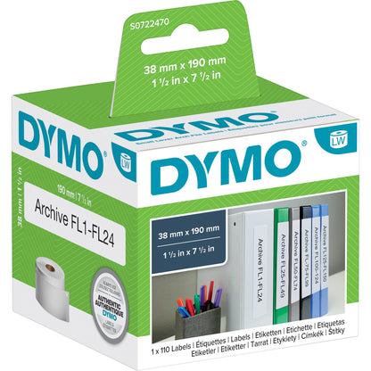 DYMO® Ordneretikett Original DYMO LabelWriterT Wireless, -320, -330 Turbo, -400, -400 Duo, -400 Turbo, -400 Twin Turbo, -450, -450 Duo, -450 Turbo, -450 Twin Turbo, LW 4XL 38 x 190 mm (B x H) Papier weiß 110 Etik./Rl.