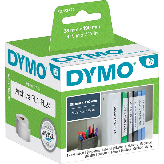 DYMO® Ordneretikett Original DYMO LabelWriterT Wireless, -320, -330 Turbo, -400, -400 Duo, -400 Turbo, -400 Twin Turbo, -450, -450 Duo, -450 Turbo, -450 Twin Turbo, LW 4XL 38 x 190 mm (B x H) Papier weiß 110 Etik./Rl.