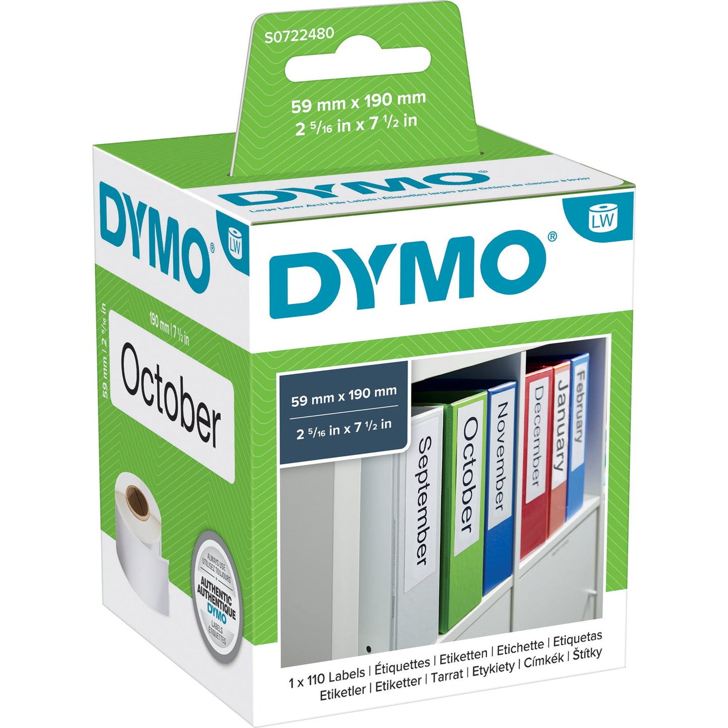 DYMO® Ordneretikett Original DYMO LabelWriterT Wireless, -320, -330 Turbo, -400, -400 Duo, -400 Turbo, -400 Twin Turbo, -450, -450 Duo, -450 Turbo, -450 Twin Turbo, LW 4XL 59 x 190 mm (B x H) Papier weiß 110 Etik./Rl.