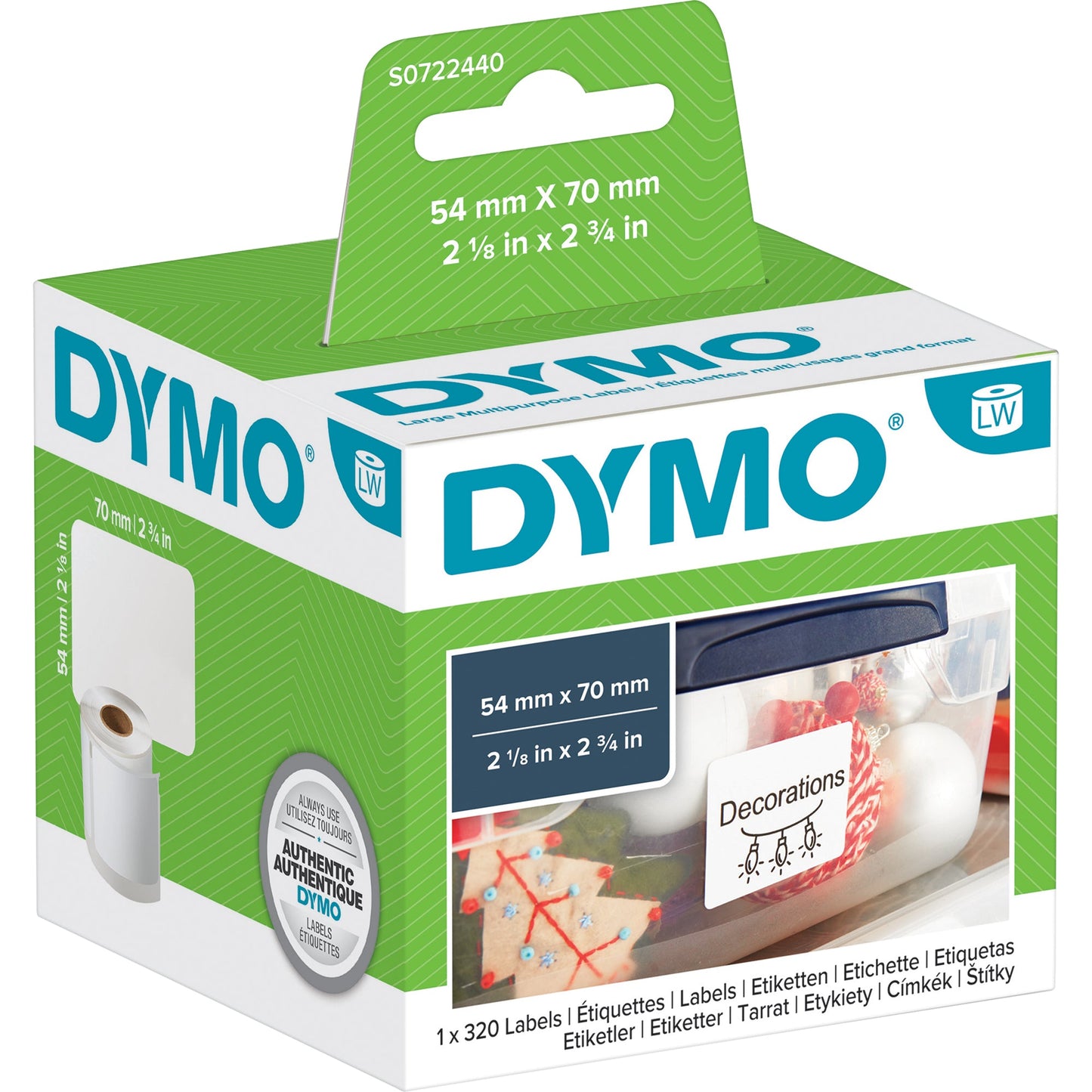 DYMO® Vielzwecketikett DYMO LabelWriterT Wireless, -320, -330 Turbo, -400, -400 Duo, -400 Turbo, -400 Twin Turbo, -450, -450 Duo, -450 Turbo, -450 Twin Turbo, LW 4XL, 550, 550 Turbo, 5XL 54 x 70 mm (B x H) weiß 320 Etik./Rl. 320 Etik./Pack.