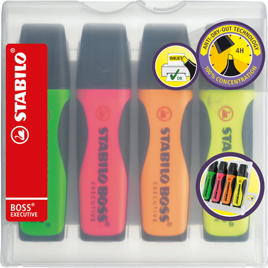 STABILO® Textmarker BOSS® EXECUTIVE 2-5mm farbig sortiert Keilspitze 4 St./Pack.