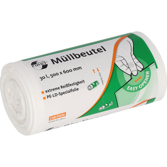 Müllbeutel 50 x 60 cm (B x H) 14µm 30l Folie weiß 50 St./Pack.