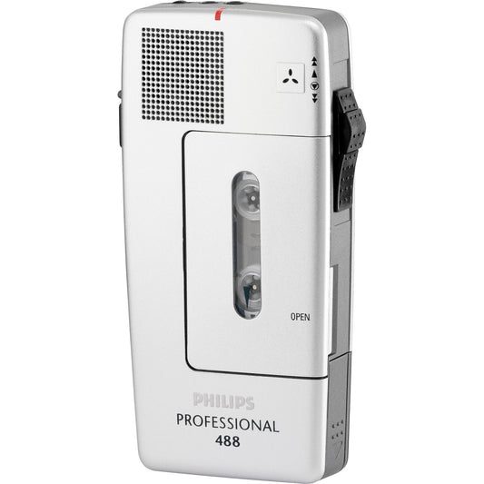 Philips Diktiergerät Pocket Memo® 488 Professional 6,4 x 12,8 x 2,5 cm (B x H x T) Mini-Kassette LFH0005 inkl. Etui, Ansteckmikrofon, Handschlaufe silber