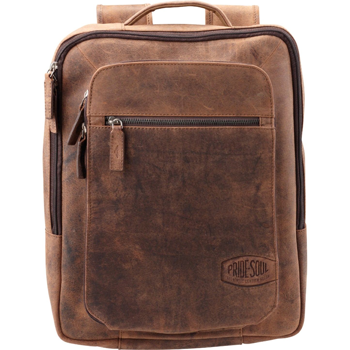 Pride & Soul Notebookrucksack JESTER 29 x 35 x 11 cm (B x H x T) Reißverschluss Hauptfach, Laptopfach, Einsteckfach, zwei Fächer, zwei Reißverschlussfächer, Vortasche Leder braun