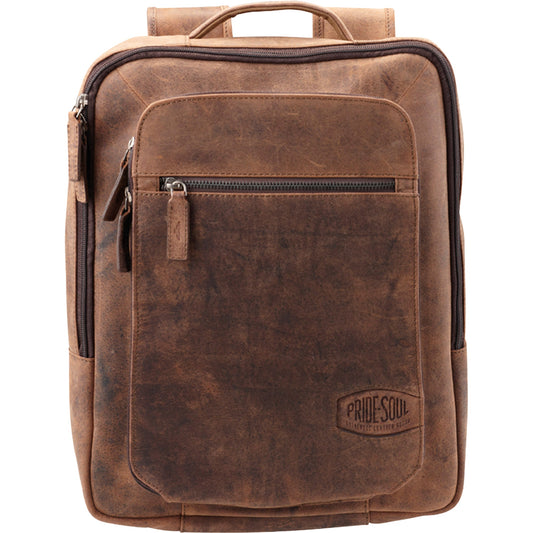 Pride & Soul Notebookrucksack JESTER 29 x 35 x 11 cm (B x H x T) Reißverschluss Hauptfach, Laptopfach, Einsteckfach, zwei Fächer, zwei Reißverschlussfächer, Vortasche Leder braun