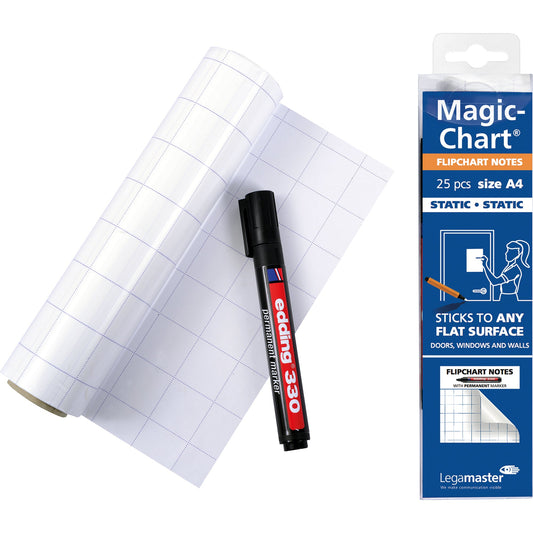 Legamaster Flipchartfolie Magic-Chart Flipchart 20 x 30 cm (B x H) 50µm selbsthaftend inkl. 1 Marker Polypropylen weiß 25 Bl./Pack.