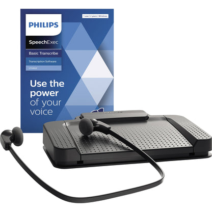 Philips Wiedergabeset LFH7177 USB Windows® universell Philips SpeechExec Transkriptionsoftware 2 Jahres Lizenz, ergonomischer USB-Fußschalter, Stereo-Unterkinn-Kopfhörer