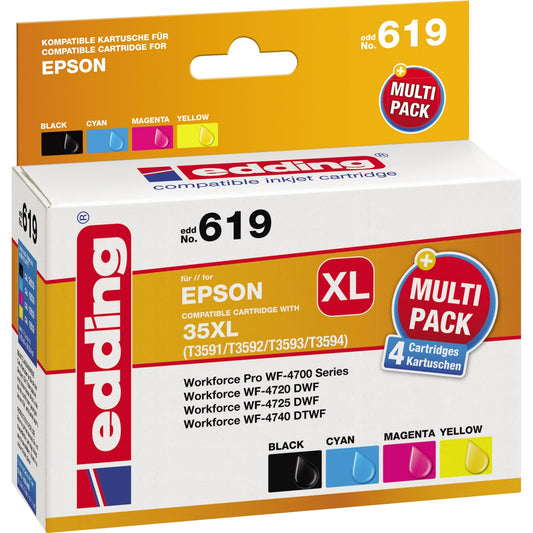 edding Tintenpatrone kein Originalzubehör Kompatibel mit: Epson 35XL EDD-619 ca. 2.600 Seiten schwarz, ca. 3 x 1.900 Seiten farbig schwarz, mehrfarbig 4 St./Pack.