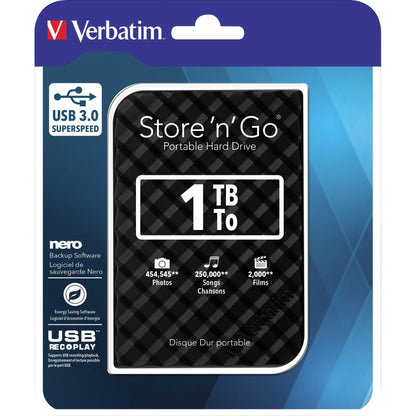 Verbatim Festplatte extern Store 'n' Go 119 x 81 x 14.5 mm (B x H x T) USB 3.0 1 Tbyte inkl. USB 3.0-Kabel, Kurzanleitung, Software-Paket für Windows® (Backup, Energiesparen, Formatierung, Eraser)