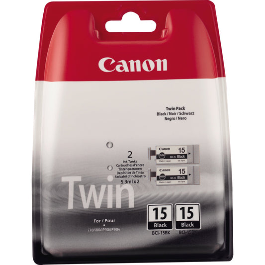 Canon Tintenpatrone Originalzubehör BCI-15BK ca. 2 x 121 Seiten schwarz 2 x 5,3ml 2 St./Pack.