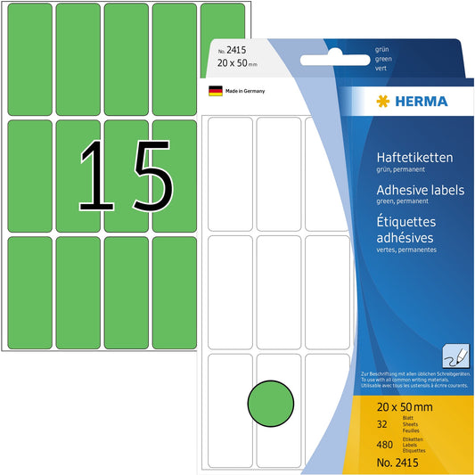HERMA Universaletikett 20 x 50 mm (B x H) nicht wieder ablösbar Papier grün 480 Etik./Pack.