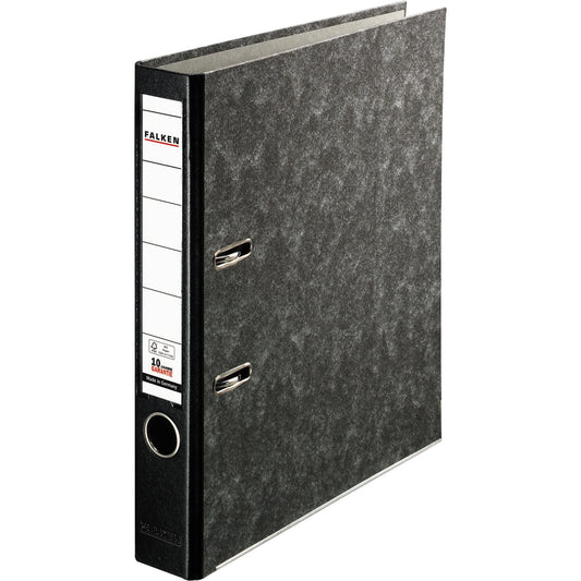 Falken Ordner Recycling Plus 50mm DIN A4 Rückenschild: einsteckbar mit Schlitzen Werkstoff: Pappe Material außen: Papier Material innen: Papier schwarz