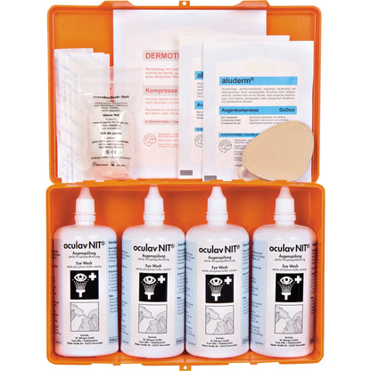SÖHNGEN® Augenspülstation oculav NIT® 26 x 16 x 8 cm (B x H x T) 4 x 250 ml Druckspülflaschen, Augenkompressen, Augenklappe, Pflasterstreifen, Kompresse, Einwegschutzhandschuhe Kunststoff orange