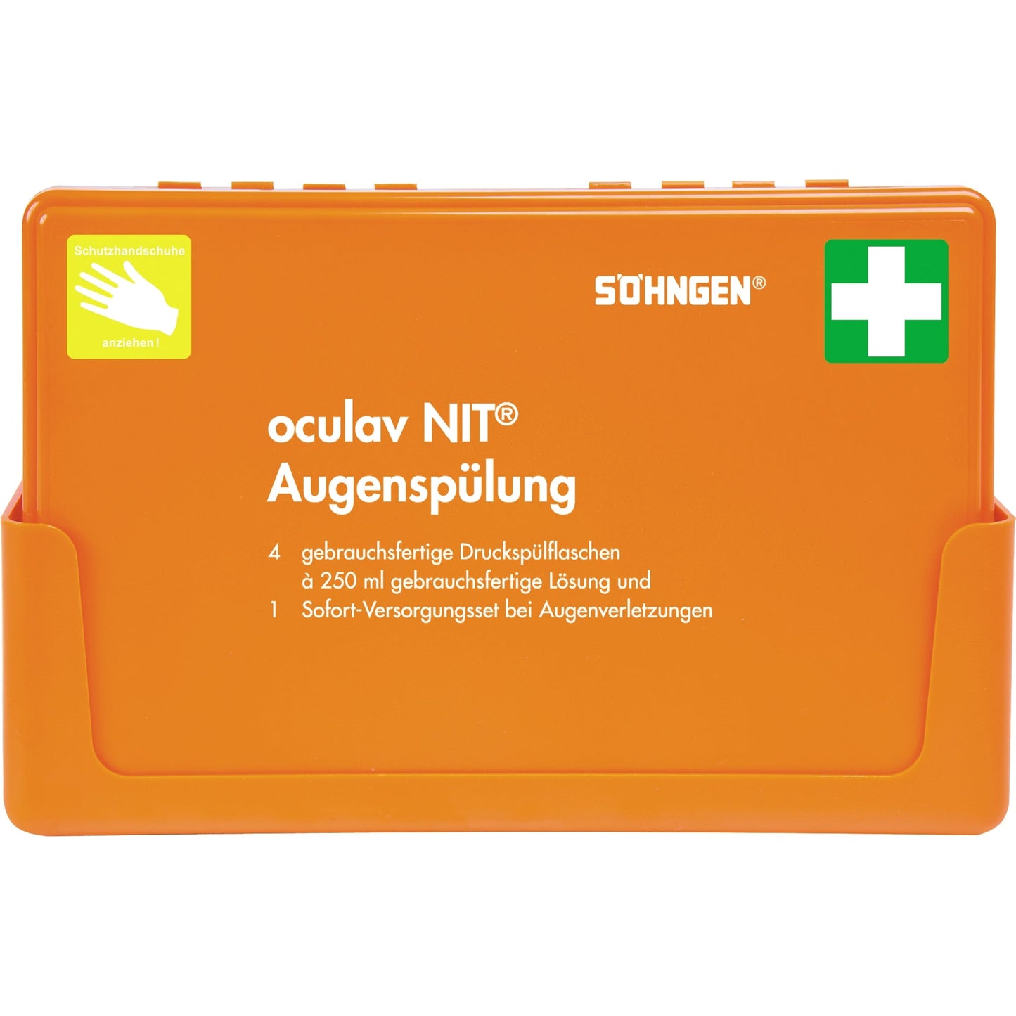 SÖHNGEN® Augenspülstation oculav NIT® 26 x 16 x 8 cm (B x H x T) 4 x 250 ml Druckspülflaschen, Augenkompressen, Augenklappe, Pflasterstreifen, Kompresse, Einwegschutzhandschuhe Kunststoff orange