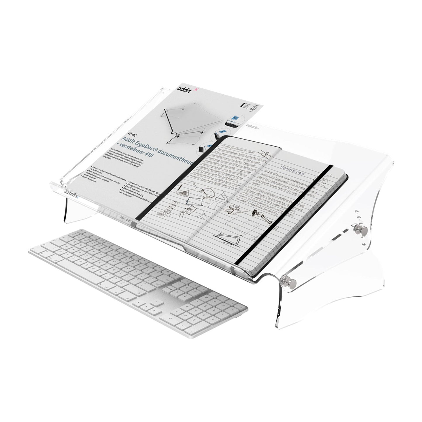 Dataflex Konzepthalter Addit ErgoDoc® DIN A3 höhenverstellbar mit Neigungsverstellung ohne verstellbaren Zeilenzeiger Acryl transparent