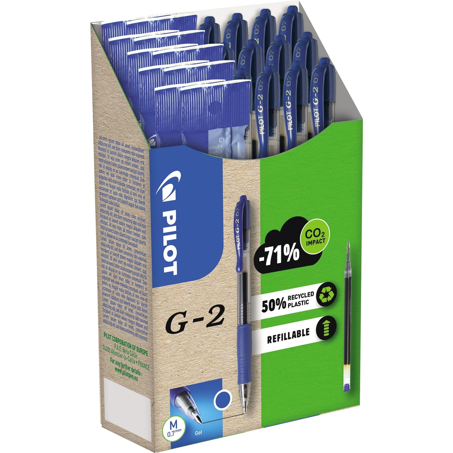 PILOT Gelschreiber G2-7 je 12 Gelschreiber, Ersatzminen 0,4mm blau inkl. 12 Ersatzminen