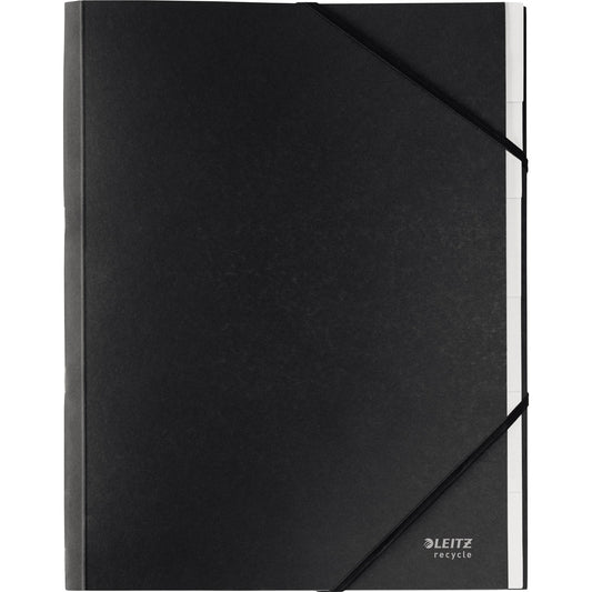 Leitz Ordnungsmappe Recycle DIN A4 275g/m² Karton, 100 % recycelt Farbe: schwarz Farbe des Fächerblocks: grau 6 Fächer