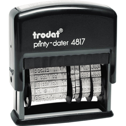 trodat® Wortbandstempel PrintyT 4817 46 x 3,8 mm (B x H) sw GESCANNT AM, PER @-MAIL AM, TELEFONIERT AM, EINGEGANGEN AM, BESTELLT AM, ERLEDIGT AM, GEBUCHT AM, BEZAHLT AM, BETRAG ERH. AM, KONTROLLIERT AM, VERSENDET AM, FAKTURIERT AM Kunststoff