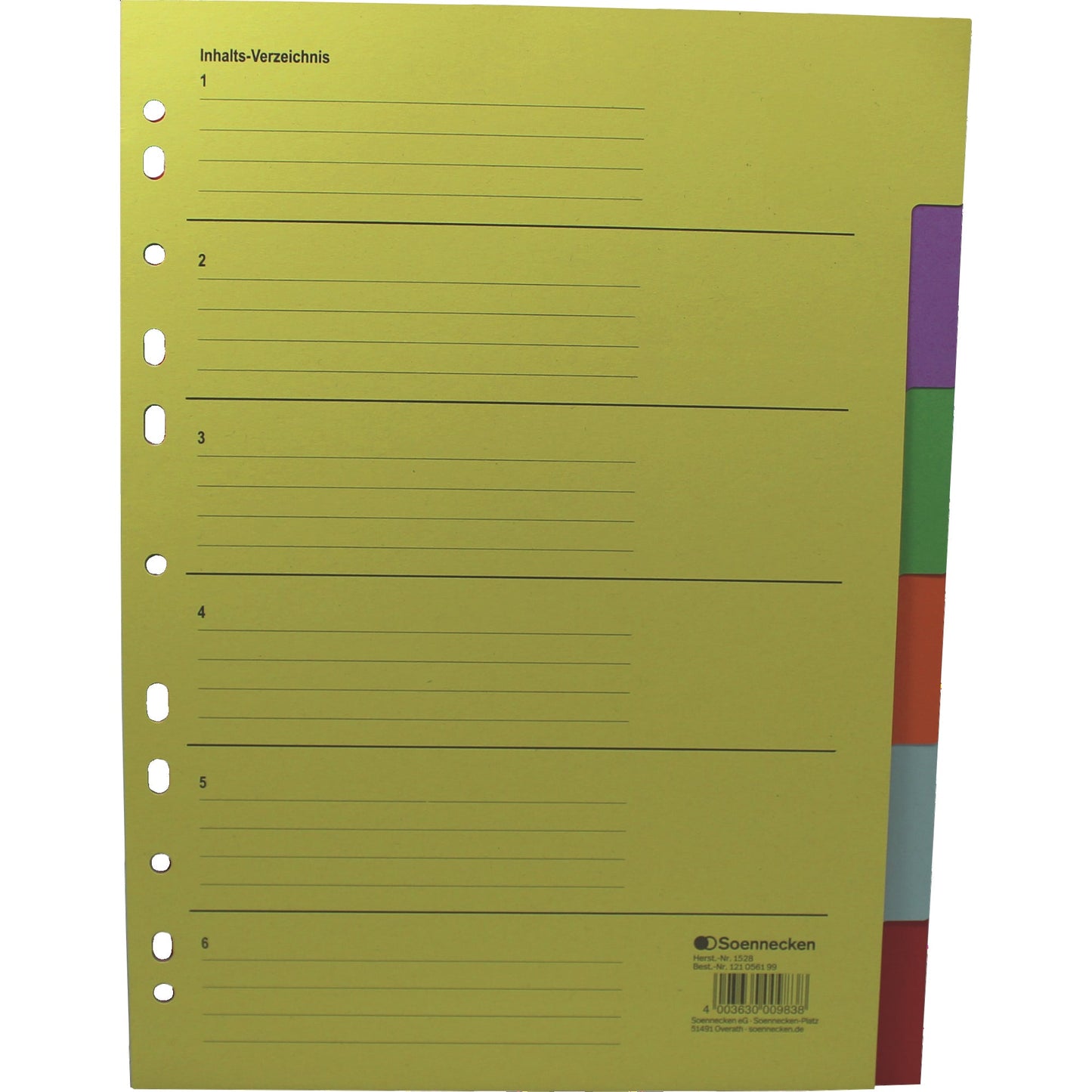 Soennecken Ordnerregister DIN A4 blanko Recyclingkarton mehrfarbig 6 Registerblätter