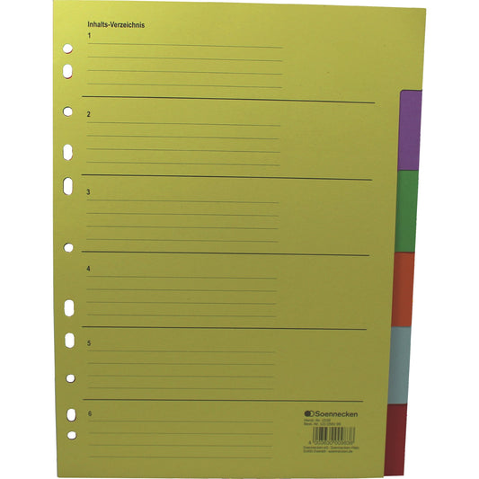 Soennecken Ordnerregister DIN A4 blanko Recyclingkarton mehrfarbig 6 Registerblätter