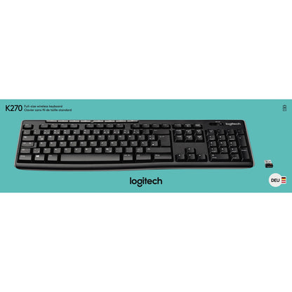 Logitech Tastatur K270 USB-A bis 10m inkl. Unifying Empfänger schwarz