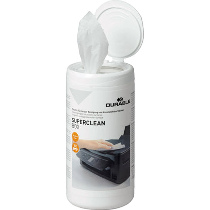 DURABLE Reinigungstuch SUPERCLEAN BOX Computer, Drucker, Telefone, Bürogeräte feucht nicht nachfüllbar 100 St./Pack.