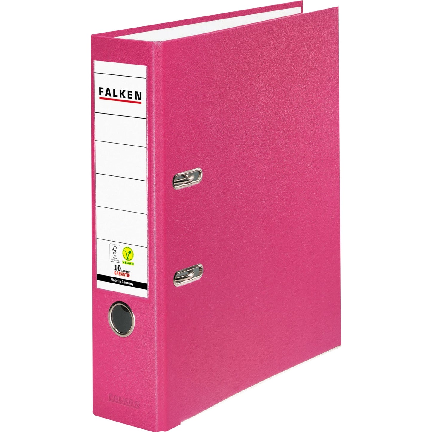 Falken Ordner Color Vegan 80mm DIN A4 Rückenschild: einsteckbar mit Schlitzen Werkstoff: Pappe Material außen: Polypropylen Material innen: Papier pink