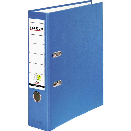 Falken Ordner Color Vegan 80mm DIN A4 Rückenschild: einsteckbar mit Schlitzen Werkstoff: Pappe Material außen: Polypropylen Material innen: Papier aqua