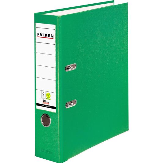Falken Ordner Color Vegan 80mm DIN A4 Rückenschild: einsteckbar mit Schlitzen Werkstoff: Pappe Material außen: Polypropylen Material innen: Papier hellgrün