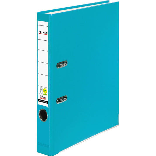 Falken Ordner Color Vegan 50mm DIN A4 Rückenschild: einsteckbar mit Schlitzen Werkstoff: Pappe Material außen: Polypropylen Material innen: Papier türkis