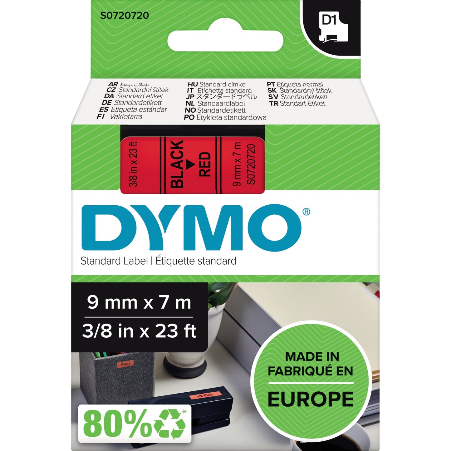 DYMO® Schriftbandkassette 9 mm x 7 m (B x L) rot schwarz