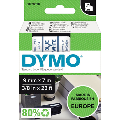DYMO® Schriftbandkassette 9 mm x 7 m (B x L) weiß blau