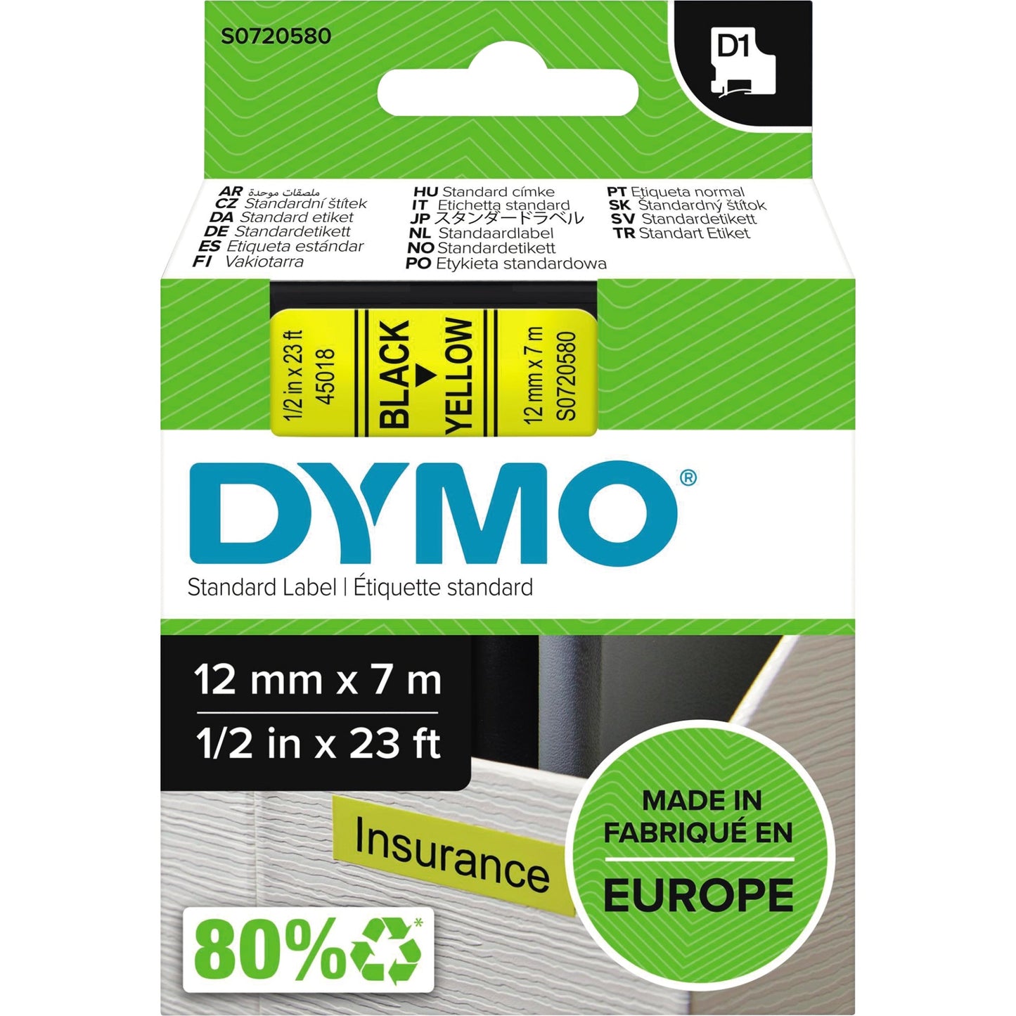 DYMO® Schriftbandkassette 12 mm x 7 m (B x L) gelb schwarz