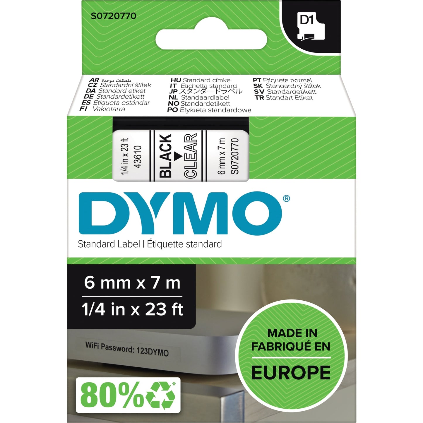 DYMO® Schriftbandkassette 6 mm x 7 m (B x L) transparent schwarz