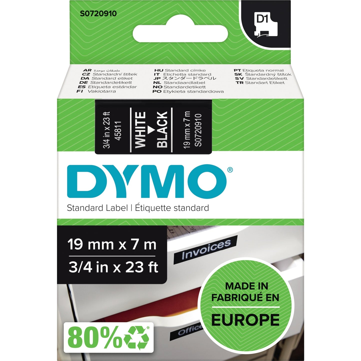 DYMO® Schriftbandkassette 19 mm x 7 m (B x L) schwarz weiß