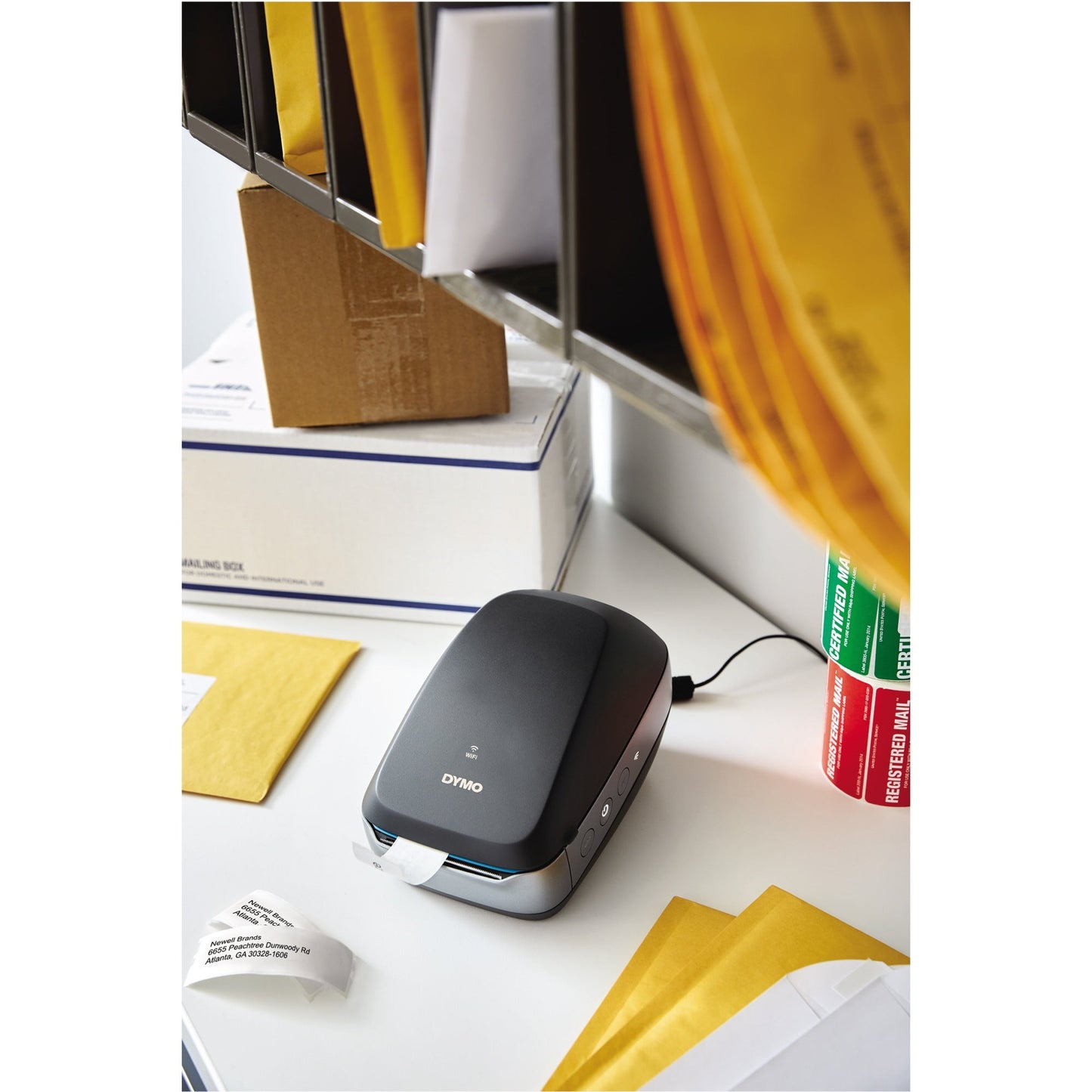 DYMO® Etikettendrucker LabelWriterT Wireless 71 Etik./Min. WiFi, USB inkl. 20 Starter Etiketten (89 x 36 mm), Netzteil, Netzkabel, USB-Kabel, Kurzanleitung, Adressetiketten auf Starterrolle, DYMO®-Software als kostenloser Download