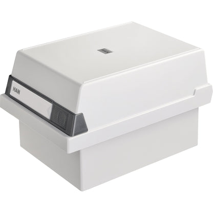 HAN Karteikasten 13,3 x 12,3 x 25 cm (B x H x T) DIN A7 quer 800 Karten Polystyrol lichtgrau 1 Stützplatte