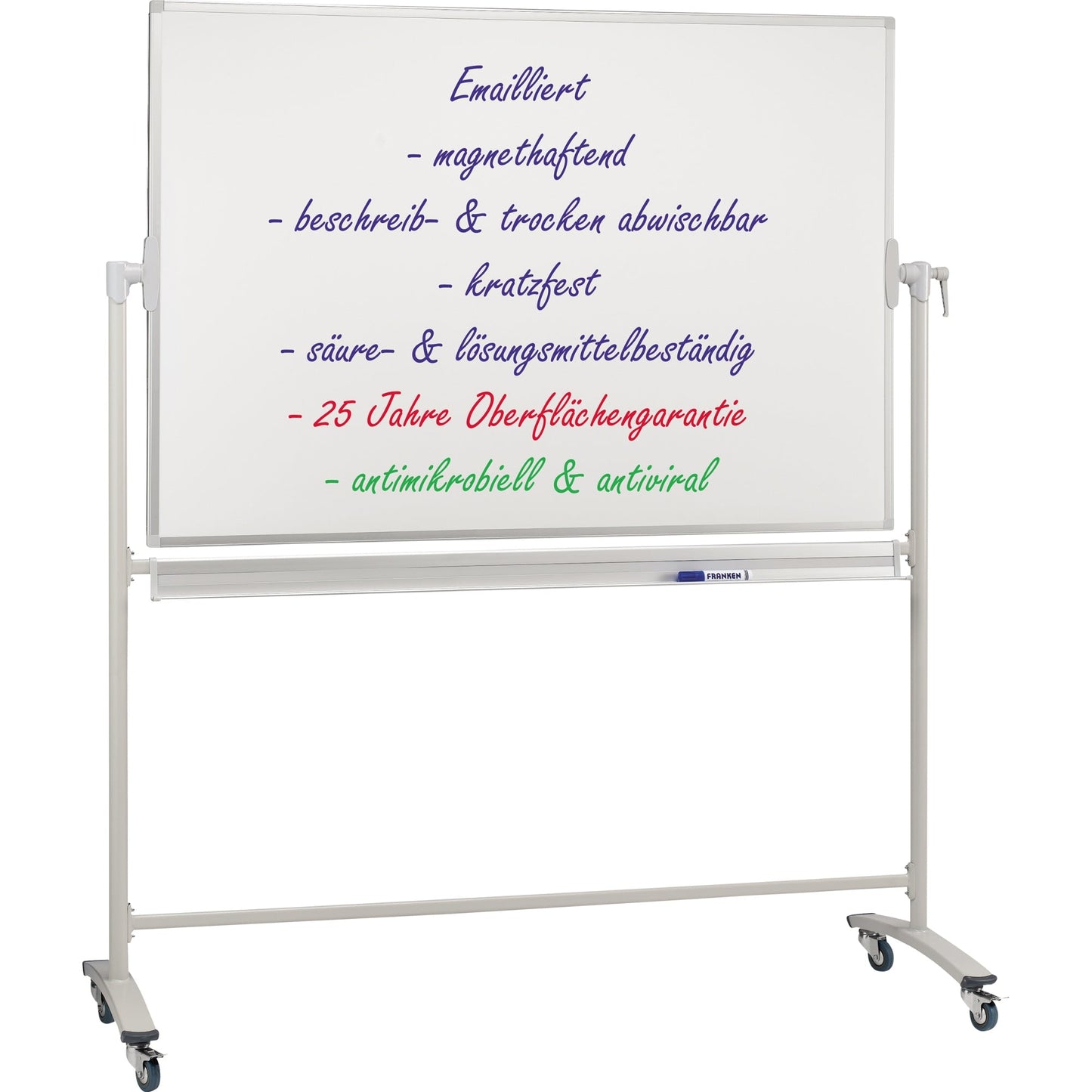 FRANKEN Whiteboard Maße der Oberfläche: 180 x 120 cm (B x H) Tafel magnethaftend beidseitig beschreibbar Stahl emailliert weiß