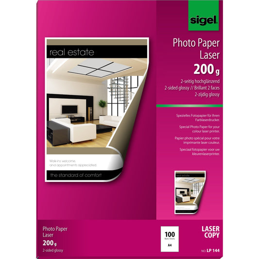 SIGEL Laserpapier DIN A4 200g/m² elementar chlorfrei gebleicht hochweiß 100 Bl./Pack.