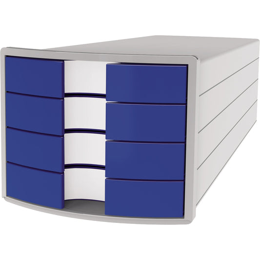 HAN Schubladenbox IMPULS 4 Schubladen DIN A4, DIN C4 Polystyrol Gehäusefarbe: lichtgrau Farbe der Schublade: blau