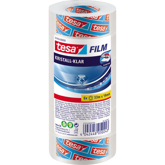 tesa® Klebefilm tesafilm® kristall-klar 19 mm x 33 m (B x L) einseitig klebend ohne Lösungsmittel Polypropylen durchsichtig 6 St./Pack.