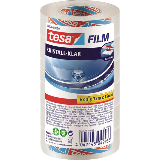 tesa® Klebefilm tesafilm® kristall-klar 15 mm x 33 m (B x L) einseitig klebend ohne Lösungsmittel Polypropylen durchsichtig 6 St./Pack.