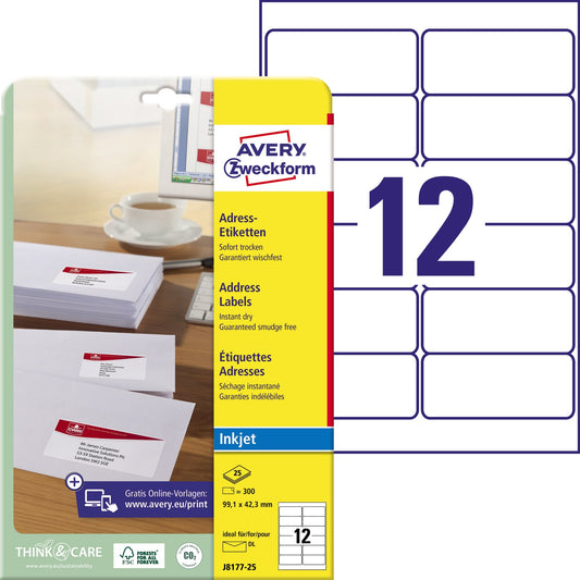 Avery Zweckform Adressetikett 99,1 x 42,3 mm (B x H) Papier weiß 300 Etik./Pack.